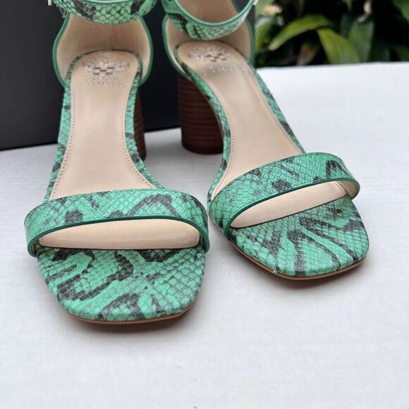 Vince Camuto MEJORLA Two-Piece Heeled Sandal Sz 8 WIDE in Green Cotia Snake - Picture 4 of 12